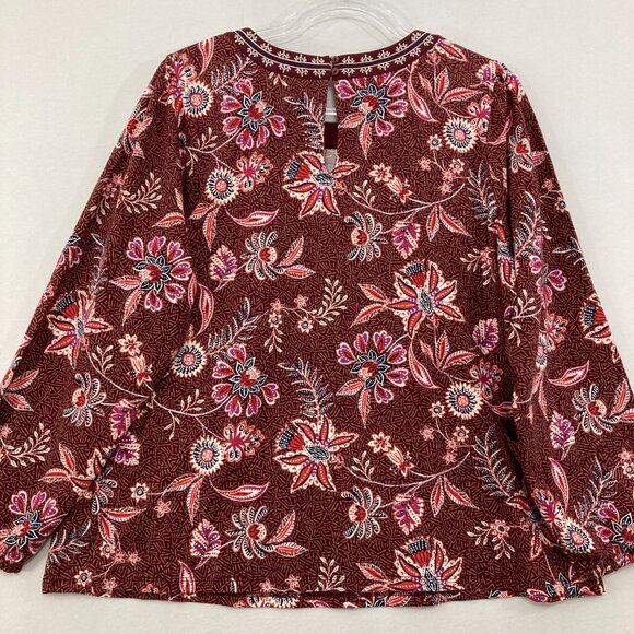 Old Navy size XL Burgundy Floral Boho Festival Cotton Stretch Blouse - Picture 7 of 9